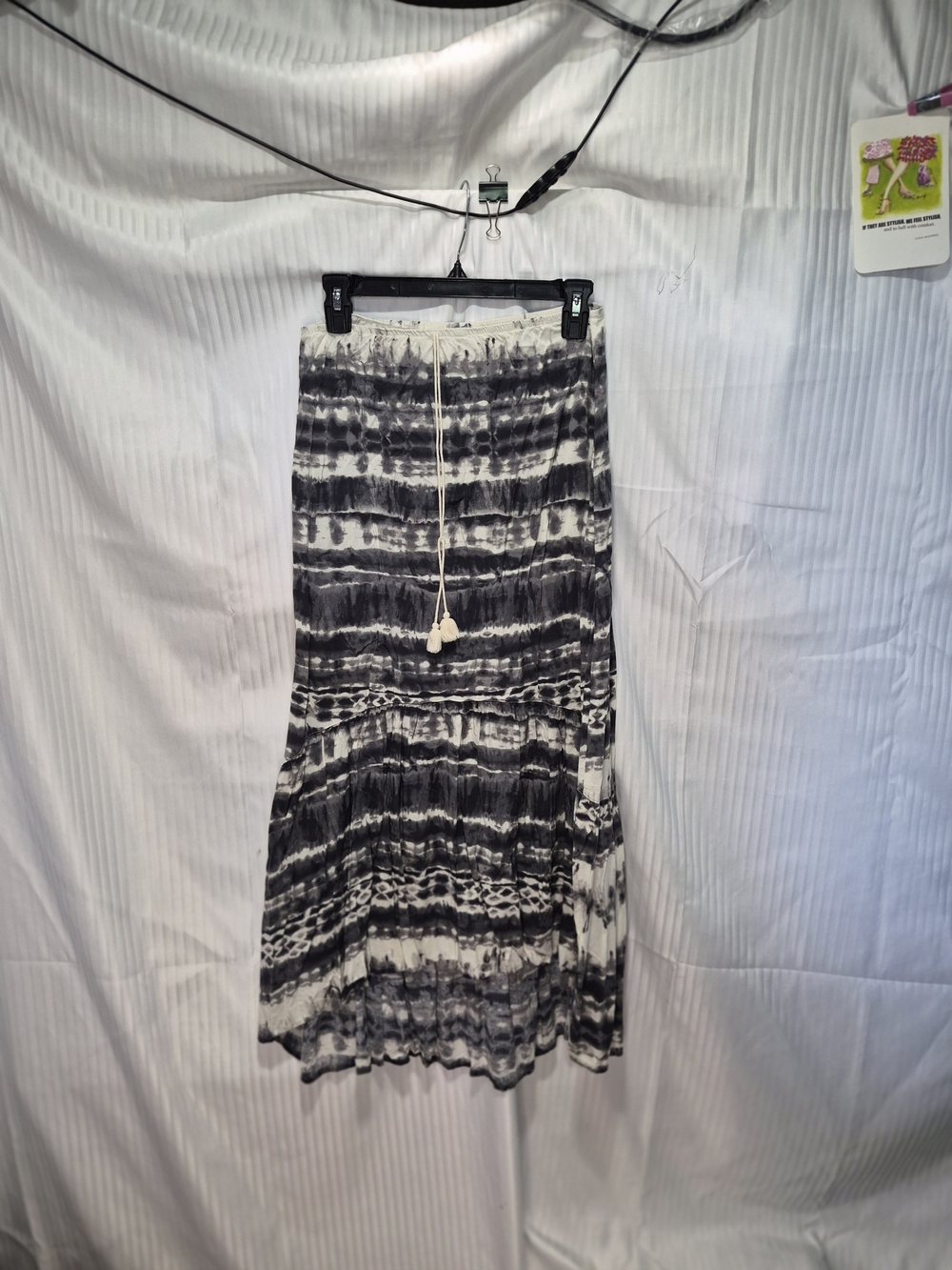 Tie-Dye Hi Low Skirt with Drawstring Waist - Black & White
